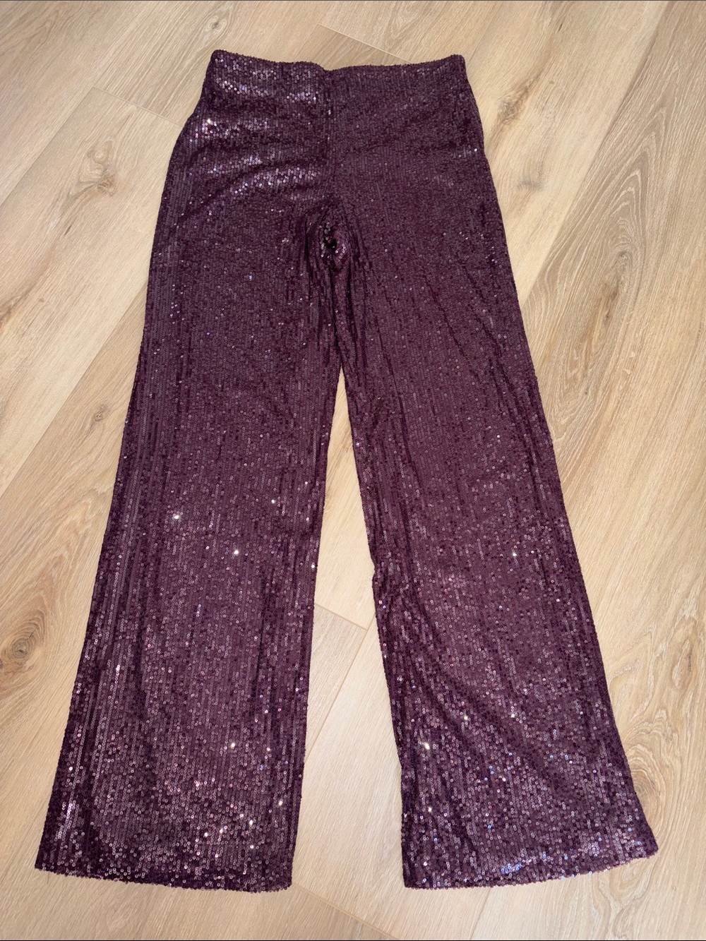 Mango Sequin Wide-Leg Pants in Plum
